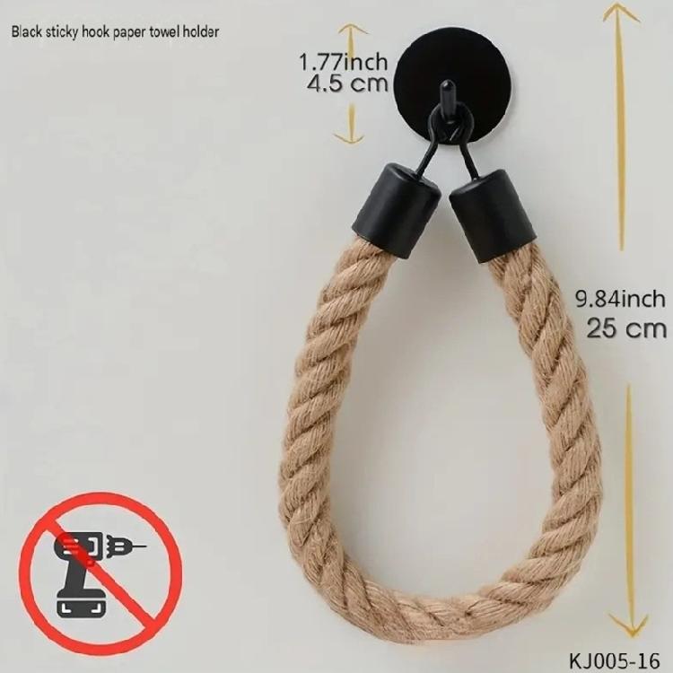 Small Space Bathroom Toilet Paper Holder Wall Mounted Rope Design, 25 cm Rope Loop Metal Tissue Hanger for Rental Homes and Dorm Use