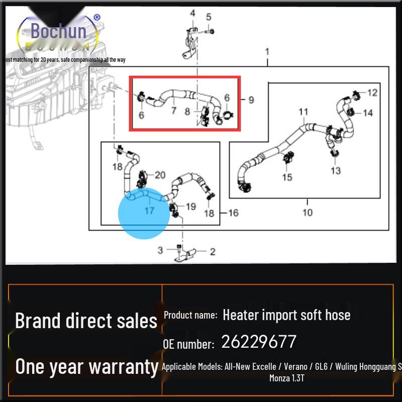 Импортный мягкий шланг отопителя для New Excelle Yuelang GL6 и Wuling Cortez 1.3T