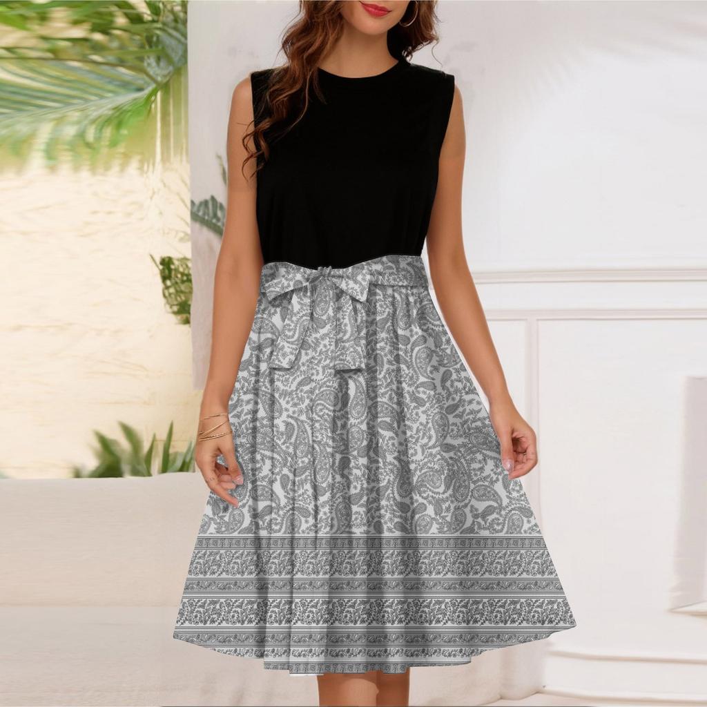 Женское модное повседневное короткое платье без рукавов со шнуровкой и круглым вырезом