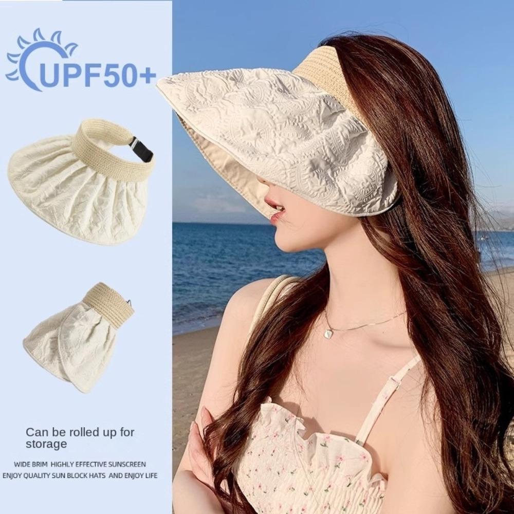 Large Eaves Women's Sun Visor Hats Anti-UV Empty Top Hat Casual Sunblock Hat