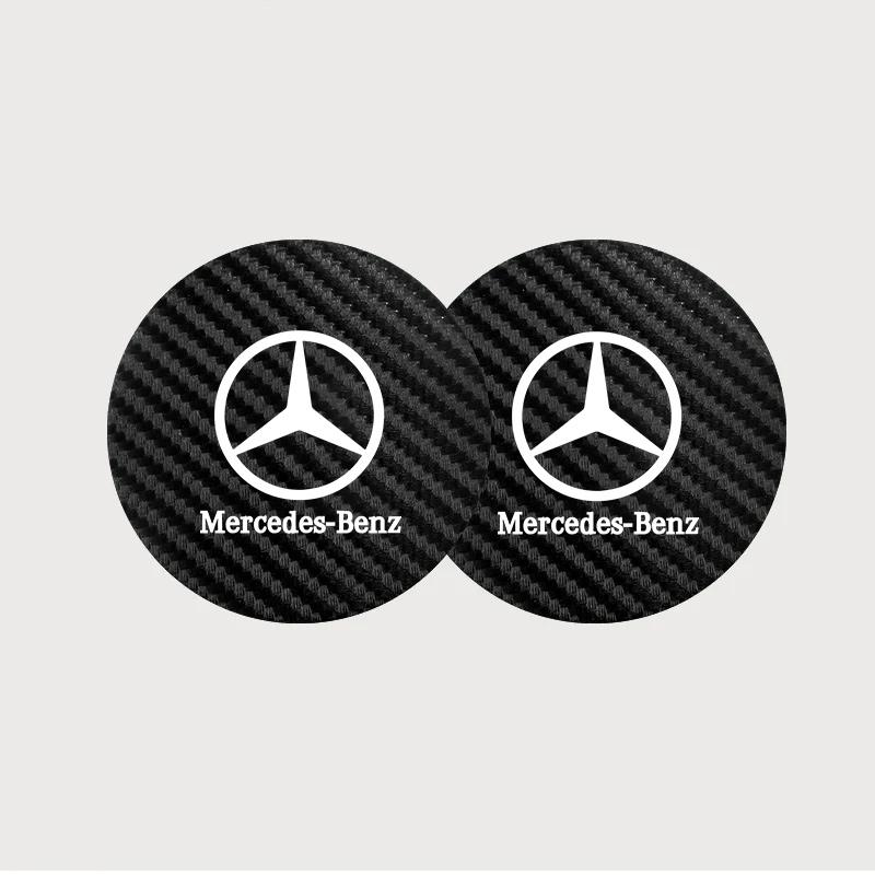 FCM5 2Pcs Carbon Fiber Texture Car Water Cup Coasters Anti-Slip Waterproof For Mercedes Benz C E S Class GLC GLB GLE GLS W212 sticker