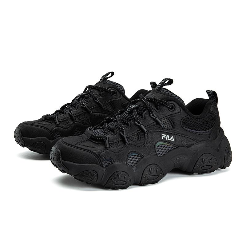 FILA FLUID 7 Abrasion Resistant Lightweight Breathable Low top Chunky Sneakers Women's Black/Shadow Black Gray F12W632103FBK
