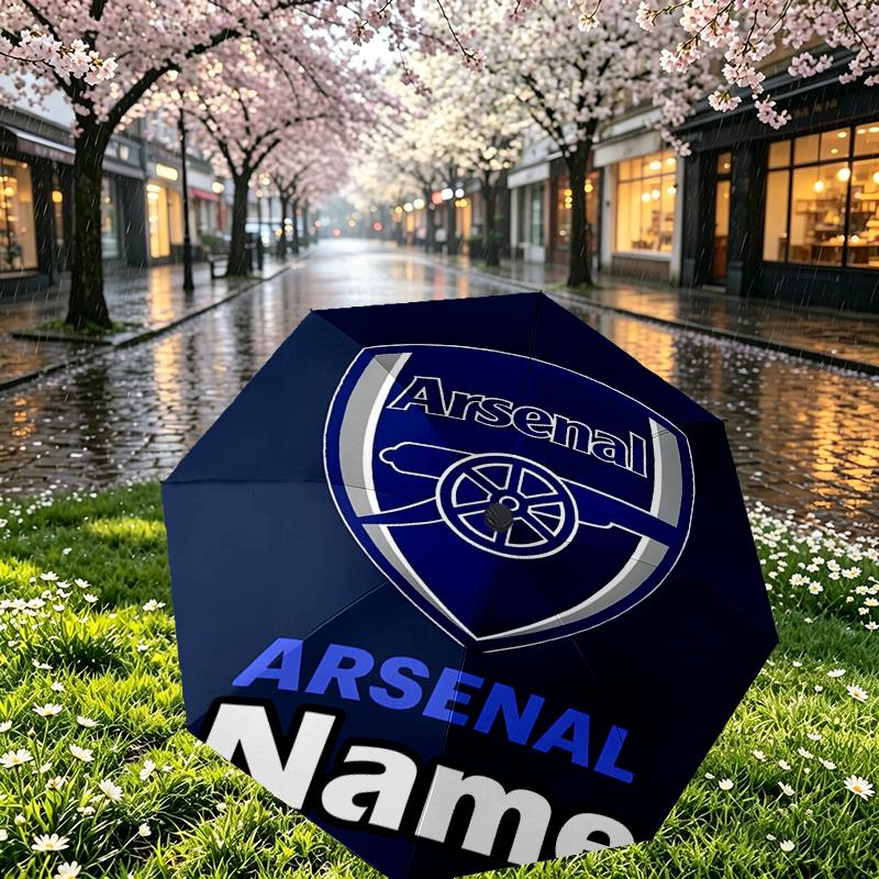 Custom Name Personalized football team F.C Print Umbrella, Auto Open Close, 8‑Rib Sturdy Frame, Commute Camping Hiking Use, Birthday Gift