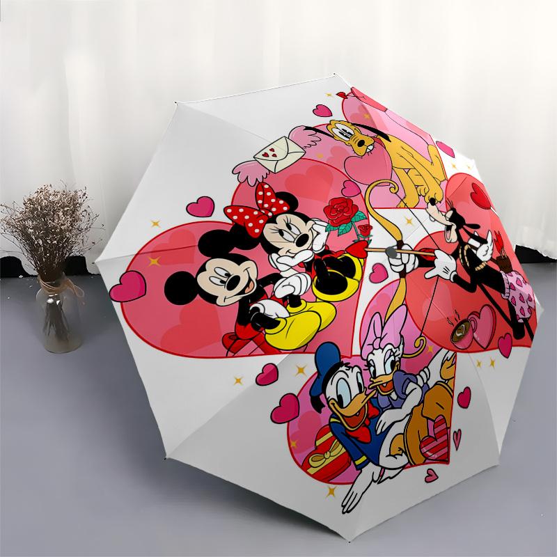 Mickey Mouse,Valentine's Day Automatic Opening and Closing Umbrella - 8-rib Reinforced Folding Design, Lightweight and Portable, Suitable fo