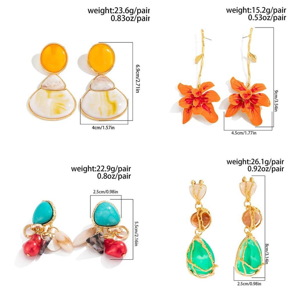 Salircon 5 Styles Retro Hollowout Round Drop Earrings Women Boho Acrylic Bead Tassel Pendant Earring Trendy Jewelry Accessories