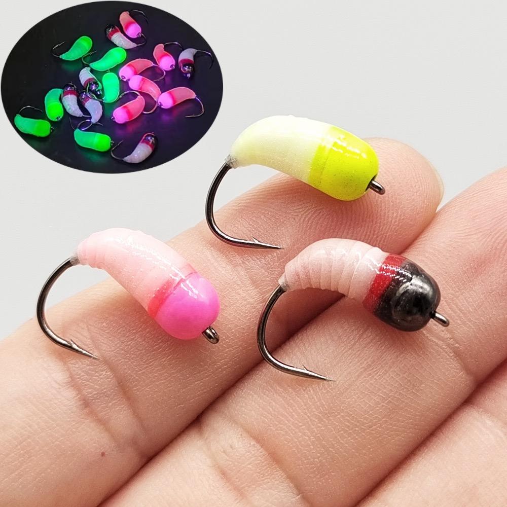 1.1g Luminous Sinking Nymph Weighted Copper Head Ice Fishing Jigs Larvae Bait Ice Fly for Panfish Perch Winter Fishing Tackle