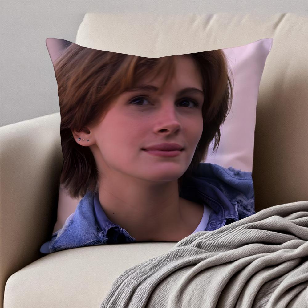 JJulia Roberts Cushion Cover Pillowcase Antidustmite Invisible Zipper Short Plush Sofa Cushion