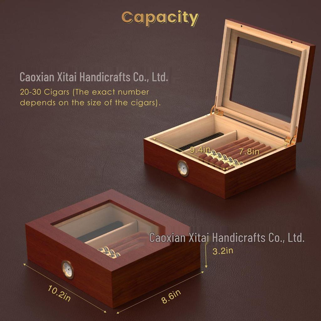 Solid Wood Cigar Humidor with Transparent Lid - Premium Storage Box for Cigars