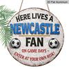 2D Flat Aluminum Newcastle United Fan Decorative Plaques and Ornaments. Vintage Distressed White Background with Football Pattern Wall Decorations