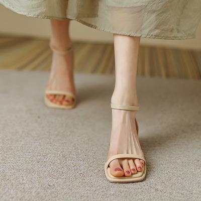 Женские летние туфли-лодочки на среднем каблуке из натуральной коровьей кожи с квадратным носком и пряжкой на щиколотке с ремешком в стиле ретро