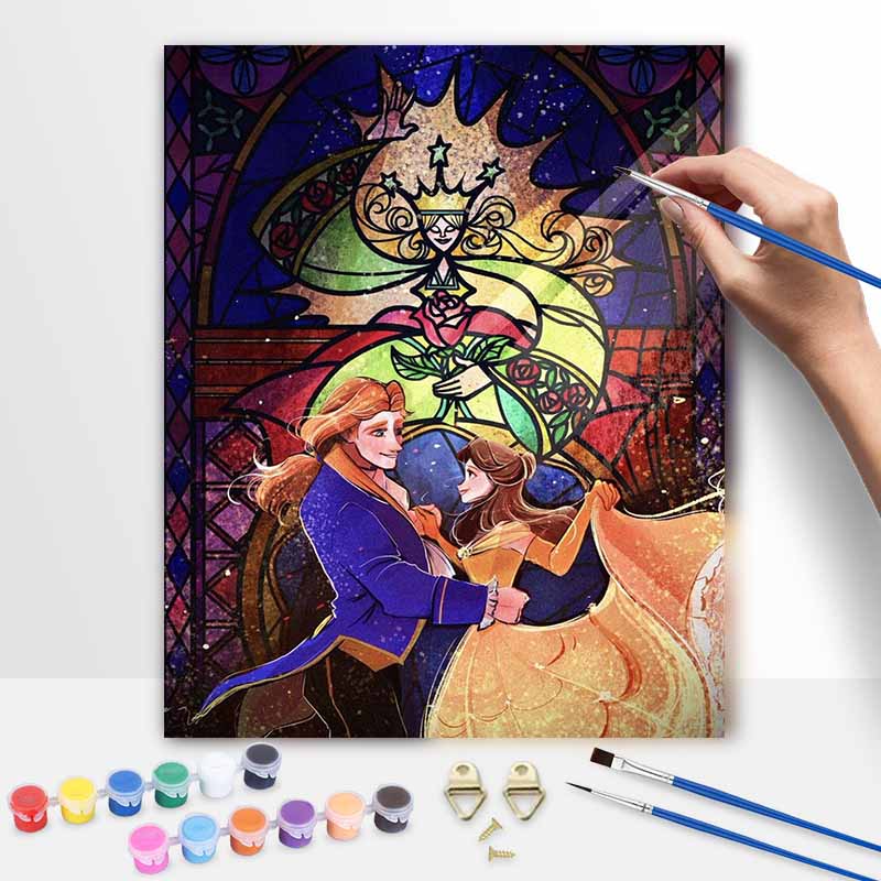 Disney Oil Painting Kit Canvas Beauty And Beast Stained Glass DIY Home Decor Gift