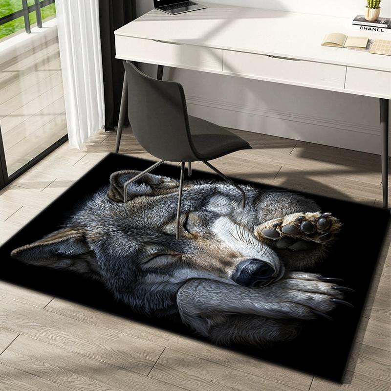 1Pc wolf theme Printed circular carpet, home door mat, outdoor travel protection carpet B1
