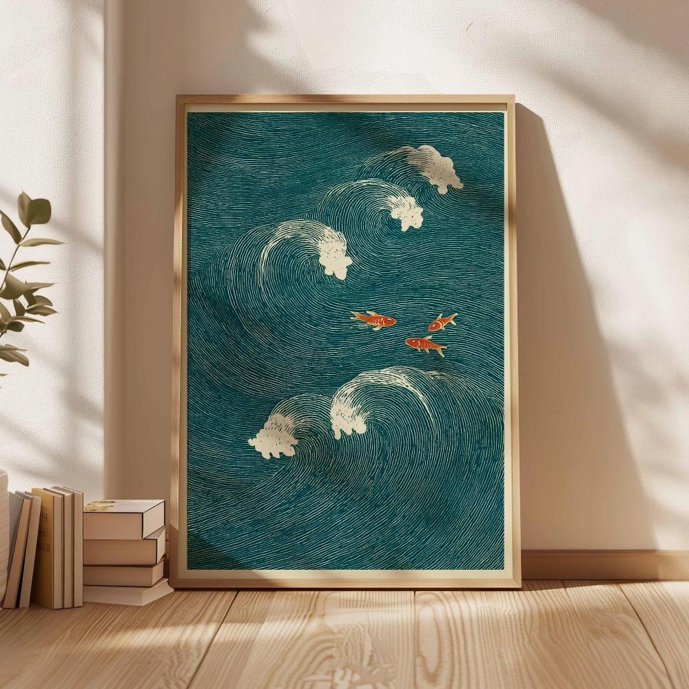 Japanese Fun Koi Fish Puffer Canvas Wall Art, Vintage Ukiyo-e Style Print, Home Izakaya Restaurant Decor-frameless
