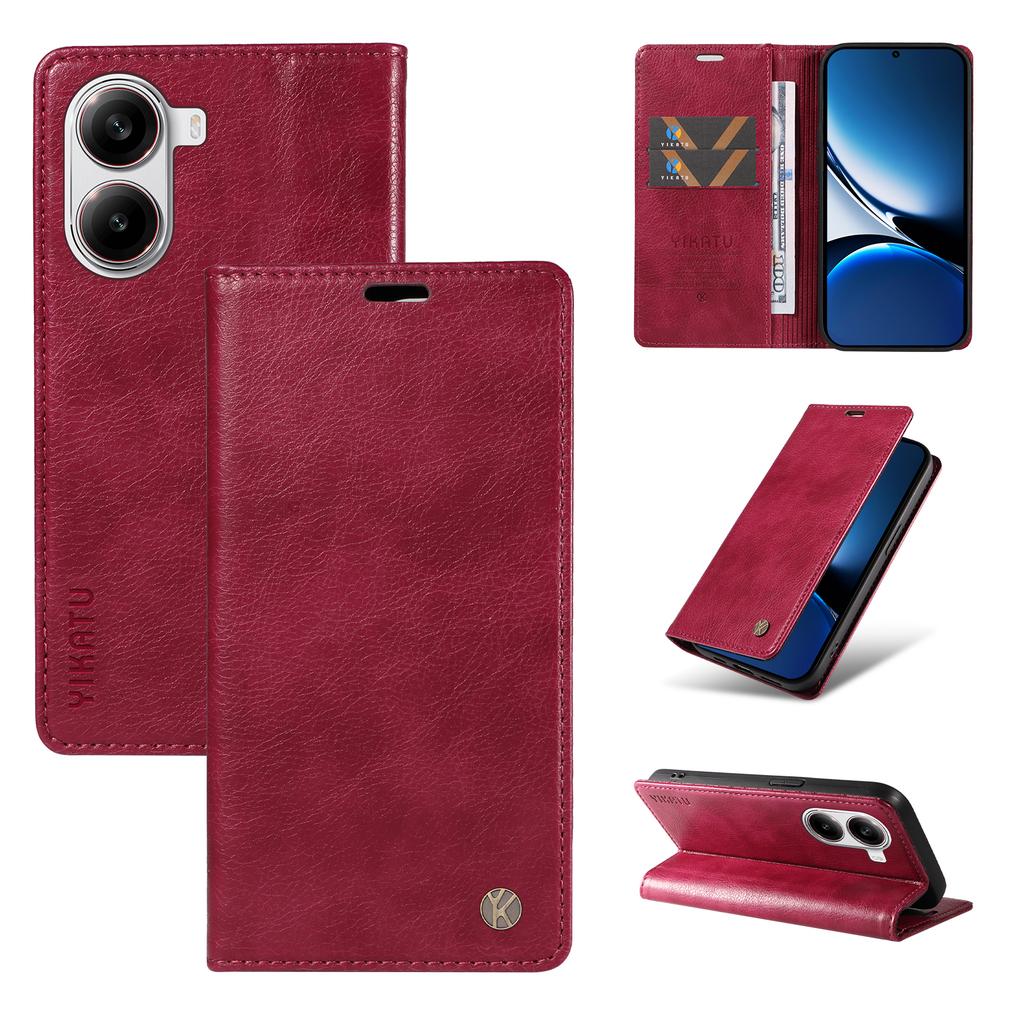 For Xiaomi Redmi Turbo 4 5G/Poco X7 Pro 5G Wallet Case YIKATU YK-006 Magnetic Closure Leather Phone Cover Litchi Texture