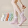 Female Spring and Autumn Pure Cotton Stripe All Kinds of Warm Sports Tube Socks