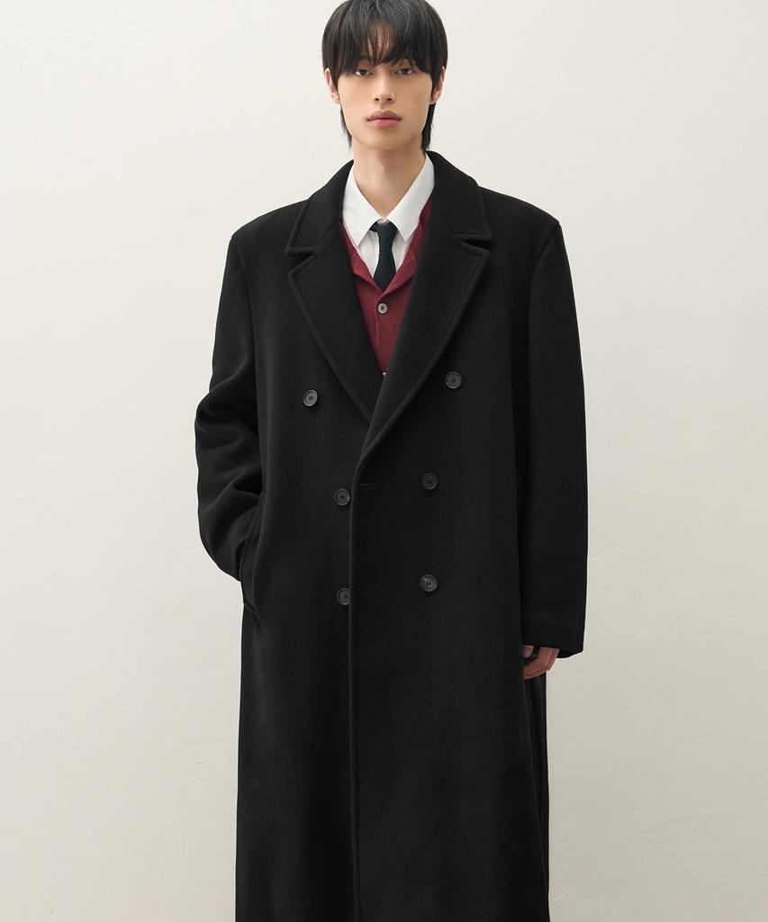 Draw Fit Premier Wool Maxi Double Chester Coat [Black]