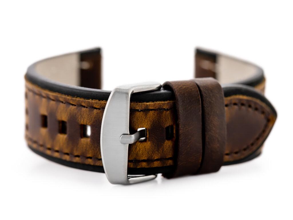 Pasek Skórzany Do Zegarka W80 Ciemnobrązowo/Czarny 24Mm