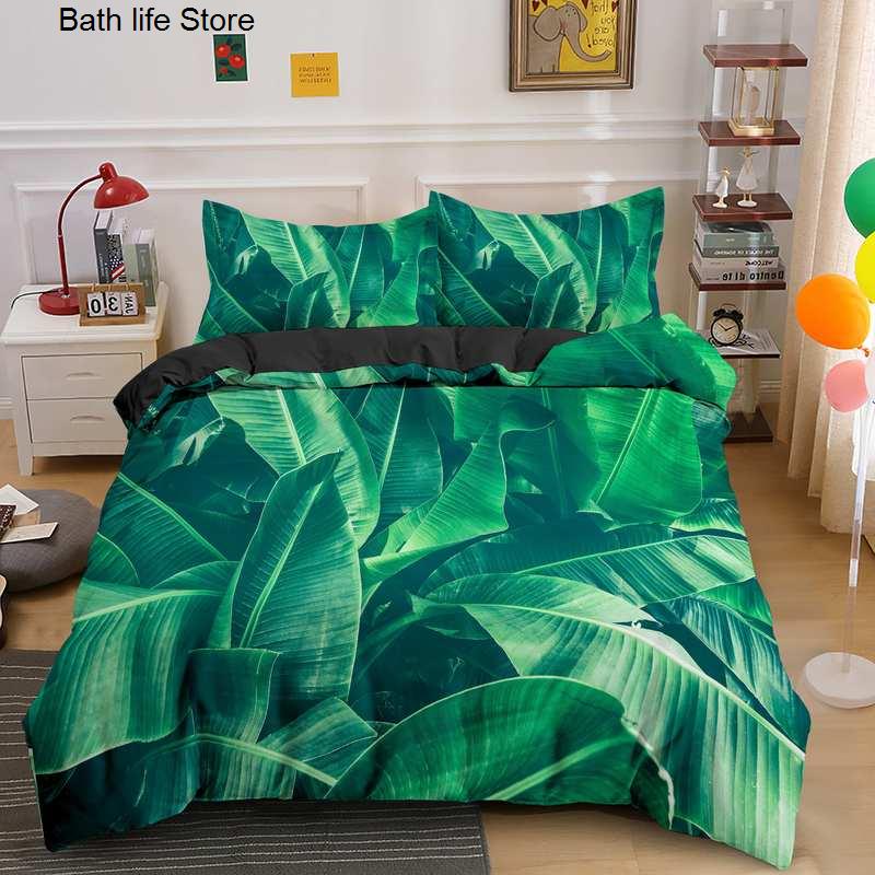 3D Printed Duvet Cover Set with Pillowcases Tropical Rainforest Bedding Set Green Tropical Plants Leaves Printed Bedding Set