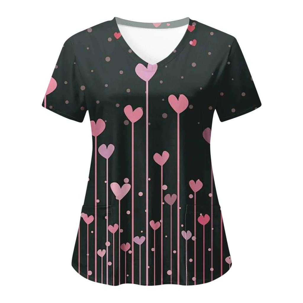 Женская цветочная форма для медсестер, женская униформа с коротким рукавом и V-образным вырезом, медицинская форма для медсестер, блузка, топ, униформа