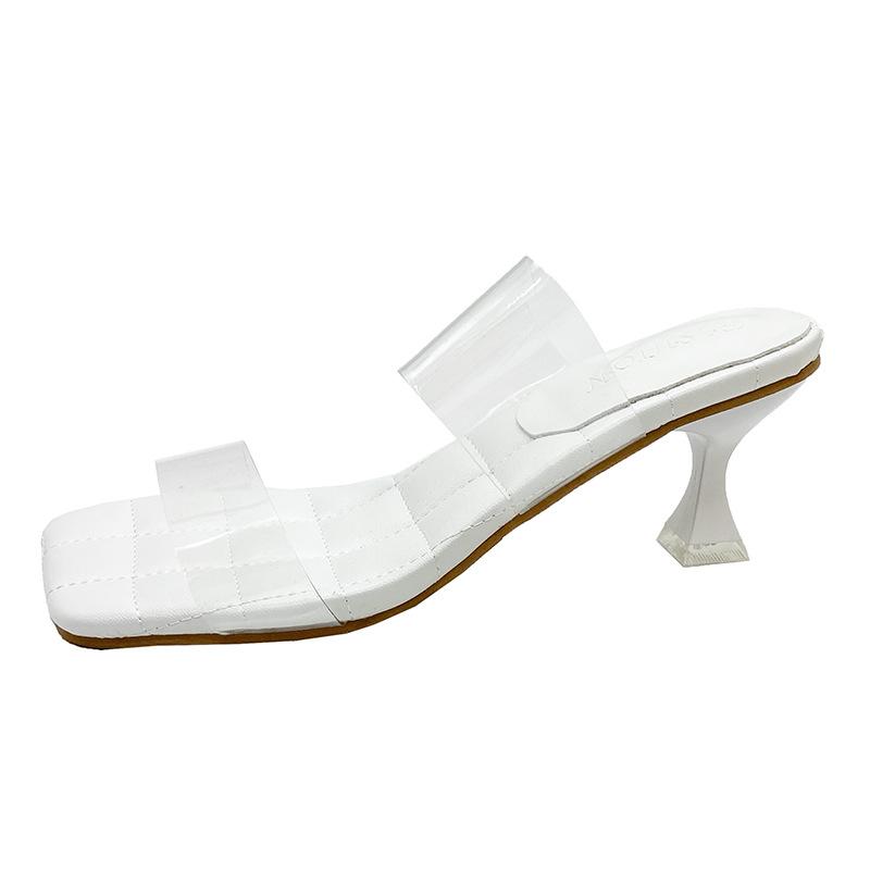 Легкие и стильные прозрачные босоножки на высоком каблуке для женщин, желающих похудеть, лето 2025 года, новые туфли на тонком каблуке средней высоты с квадратным носком