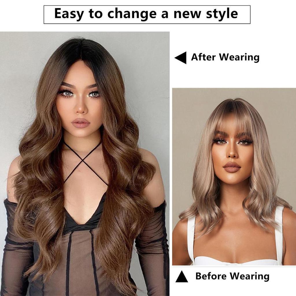 Women's 66cm Hair Dark Brown Long Curly Hair T-shaped Front Lace Rose Hair Net Headwear Pure Hand Woven Lace Wigs Kanekalon Wig