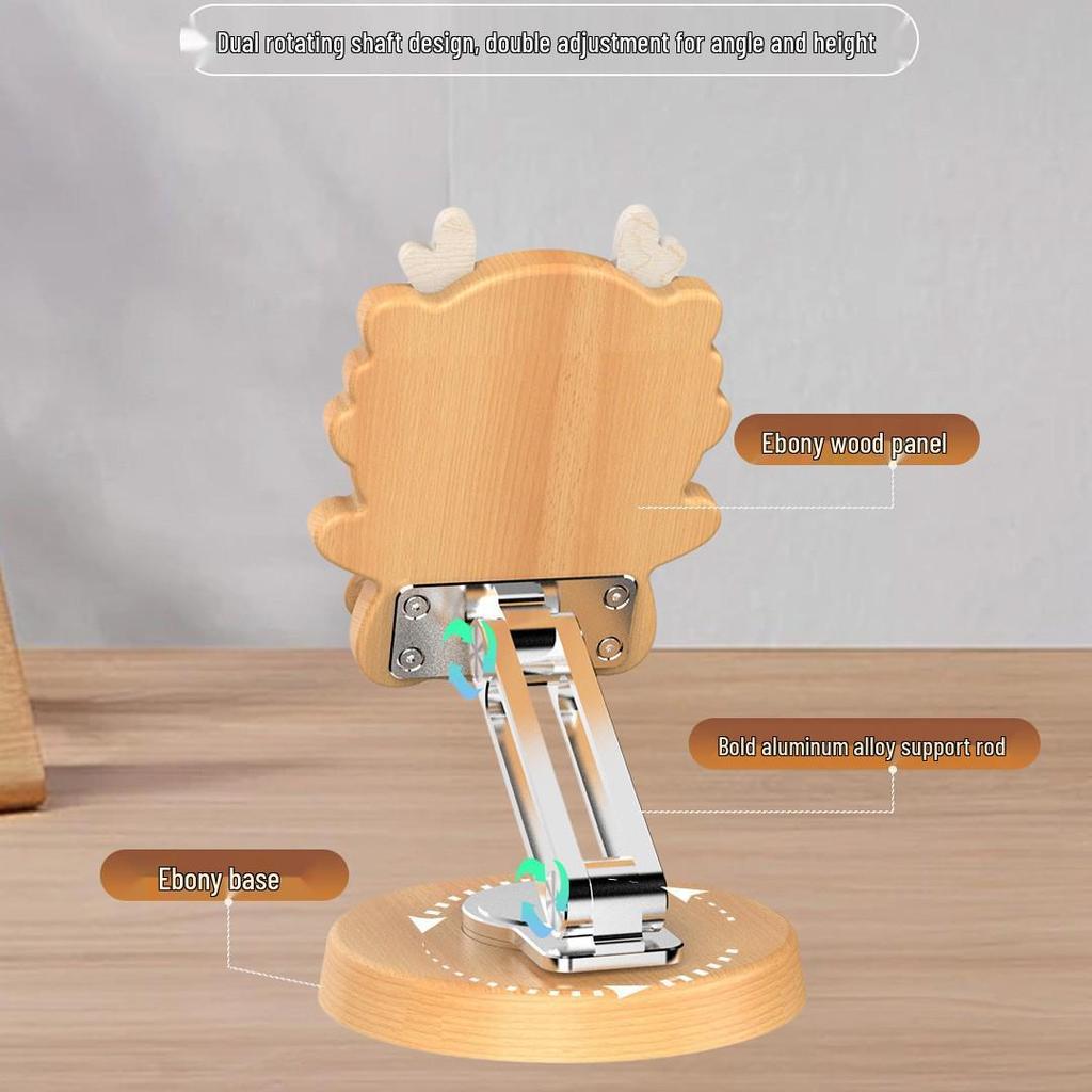 Creative Cartoon Phone Stand: Cute, Fun Solid Wood & Aluminum Alloy, Thickened Base, 360° Rotating Rod, Unique Gift.