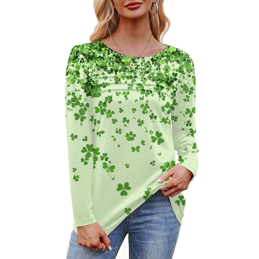 Женский свободный повседневный топ с круглым вырезом и длинными рукавами, модный топ