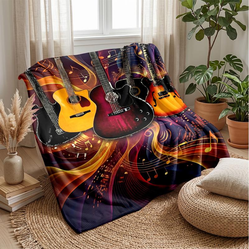 Guitar Butterflies Music Art Theme blanket Lightweight Warm Flannel Blanket Decorative Throw Blanket for Home Decoration