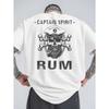Футболка с принтом Captain Spirit Rum Pirate Skull Captain Hat, повседневная, свободная, винтажная