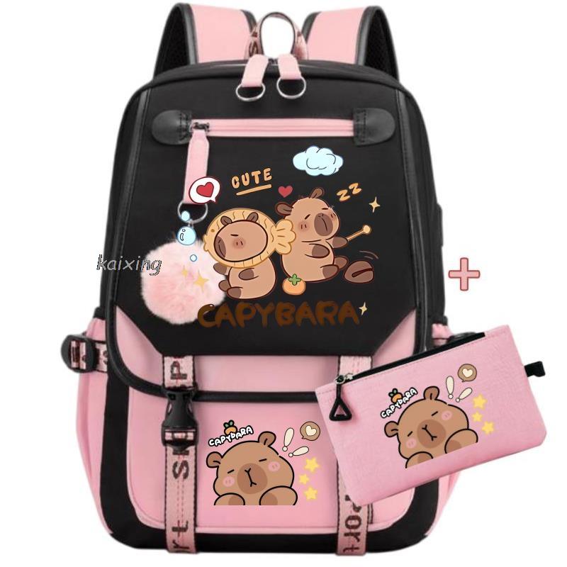 Kawaii Capybara School Backpack College School Casual Daypack Teens Bag Large Capacity Adjustable Strap Schoolbag For Gifts