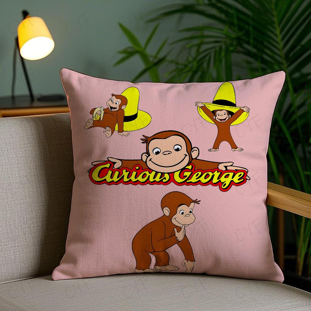 George The Curious Monkey Pillow Case Anti-dustmite Pillowcase Invisible Zipper Silky Short Plush Sofa Cushion Cover