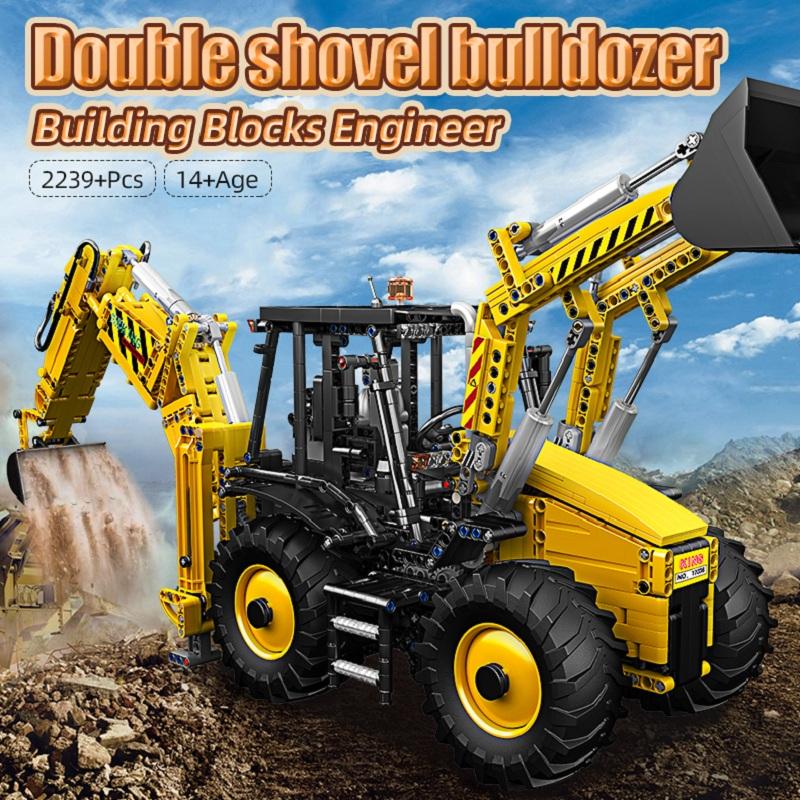 MOULD KING 17036 Инженерный автомобиль с двойной головкой, игрушки для детей, комплекты технических строительных машин, моторизованный экскаватор, грузовик, кирпичи