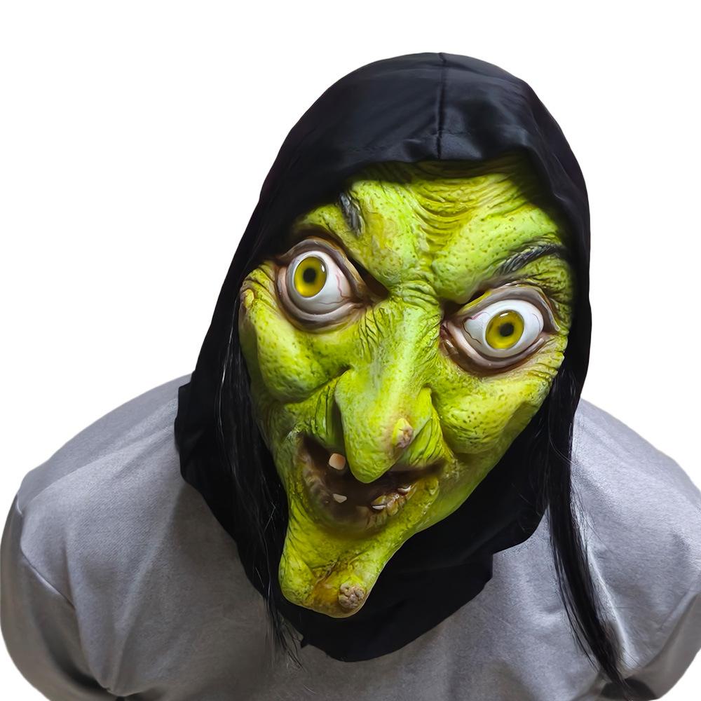 Halloween witch mask cos Witch mask, adult size, green-faced witch costume for women, for Halloween parties and masquerades, made of latex