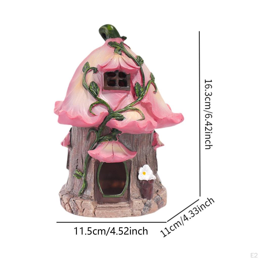 Fairy Garden Decor House Solar Gift, with Light, Resin Figurine,Fairy Statue for