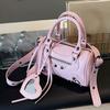 High End Rivet Spicy Girl Style Handbag for Women's New Texture Boston Handbag Niche One Shoulder Crossbody Motorcycle Bag