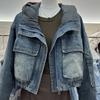Винтажная джинсовая куртка Женское пальто Осень Зима Модный дизайн С капюшоном Двусторонняя Плотная Джинсовая короткая куртка