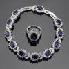 WPAITKYSSilver Color Jewelry Set for Women Dark Blue Zircon Bracelet Earrings Necklace Pendant Open Rings