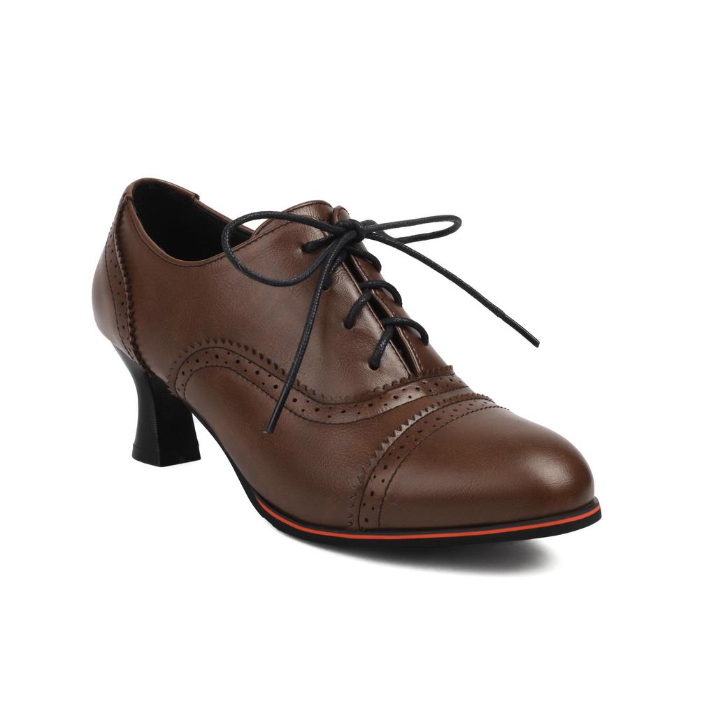 Q/Женские туфли на высоком каблуке, однотонные туфли в британском стиле в стиле ретро, ​​большие низкие туфли на шнуровке