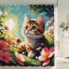 Цветная летняя шторка для душа Кошка и собака Животные Тканевые шторки для душа для деревенского декора ванной комнаты Весенняя растительная шторка для душа