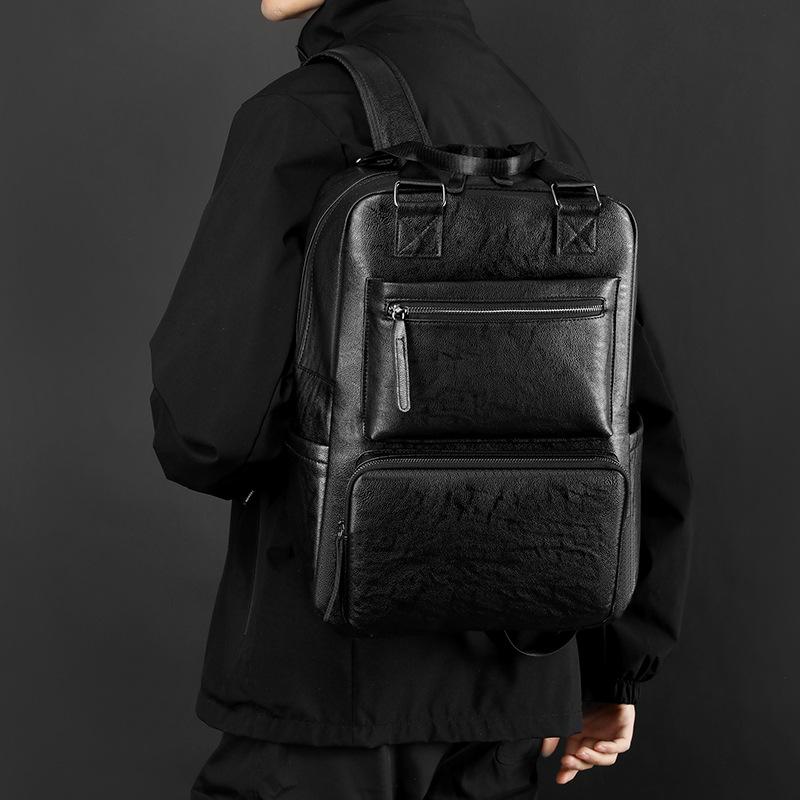 Men's Large Capacity Leather Backpack Business Casual Laptop Bag for Travel
