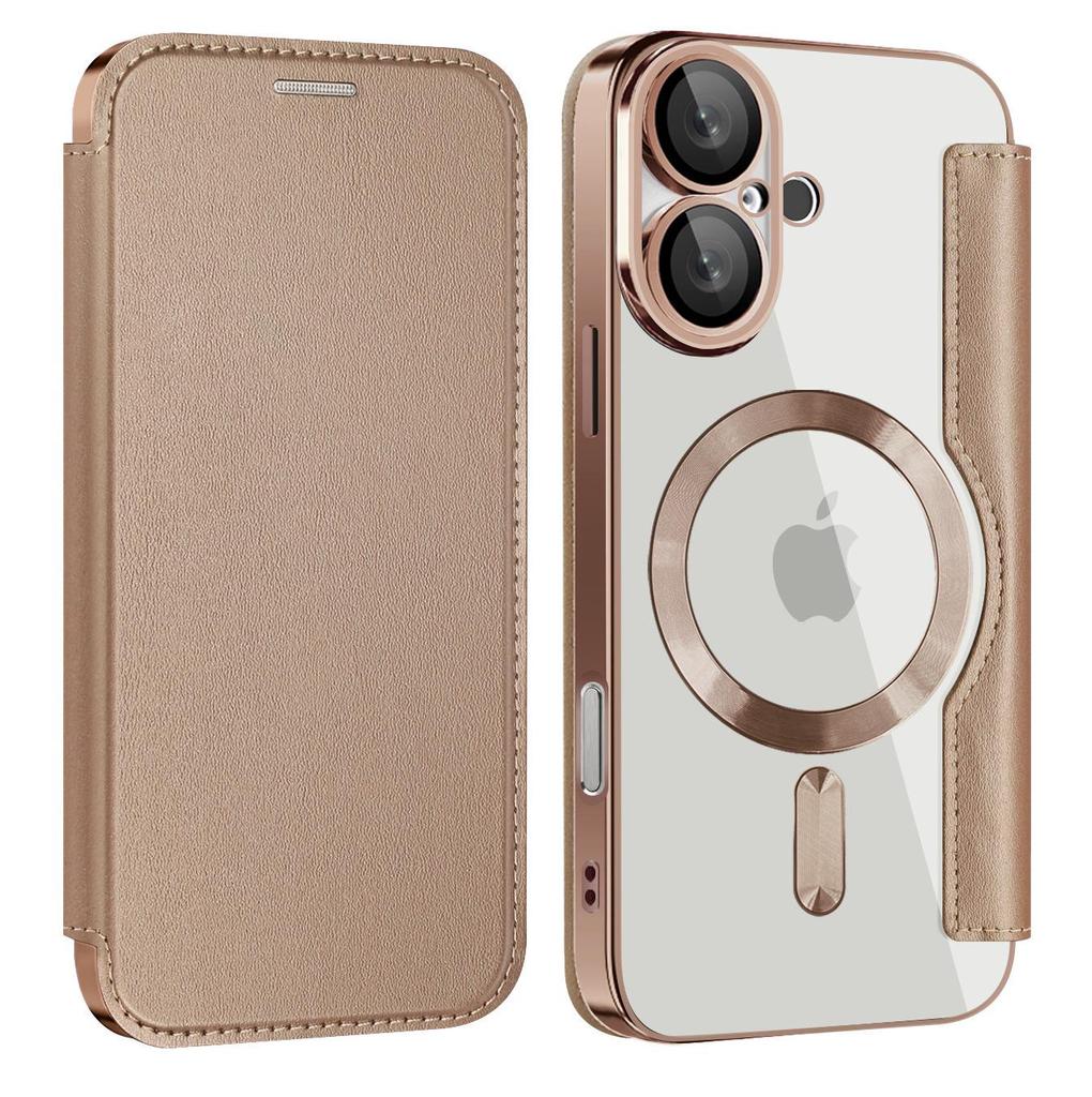 Кожаный чехол-книжка с поддержкой MagSafe для iPhone 14/15/16 Pro с магнитной фиксацией и гальванизированным мягким краем
