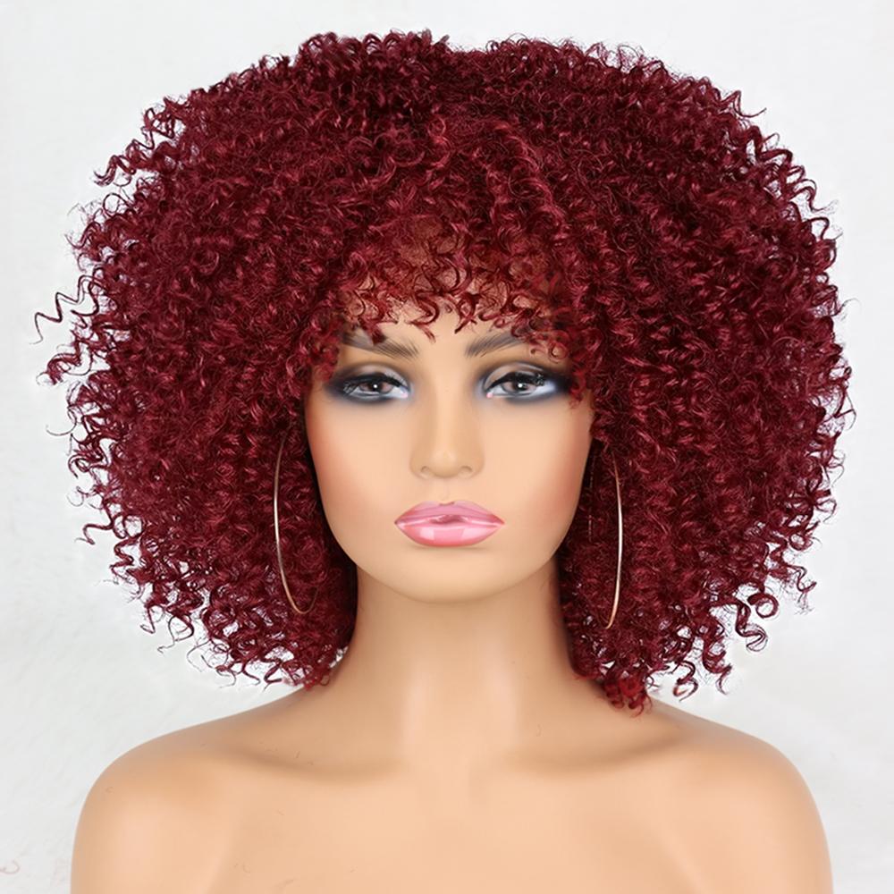 MISS WIG Короткий вьющийся парик из синтетического термостойкого волокна, черный, коричневый, с челкой, афро-градиентные парики для косплея