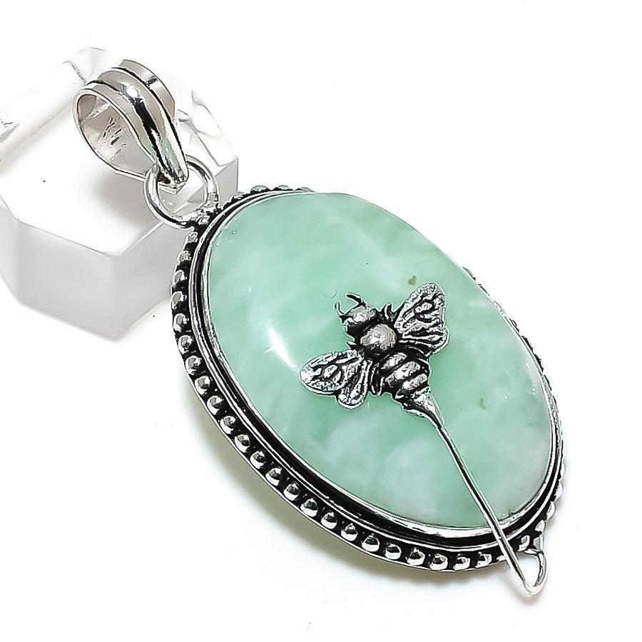 Амазонит драгоценный камень ручной работы из стерлингового серебра 925 пробы подарочный ювелирный кулон 2.17" i6L49