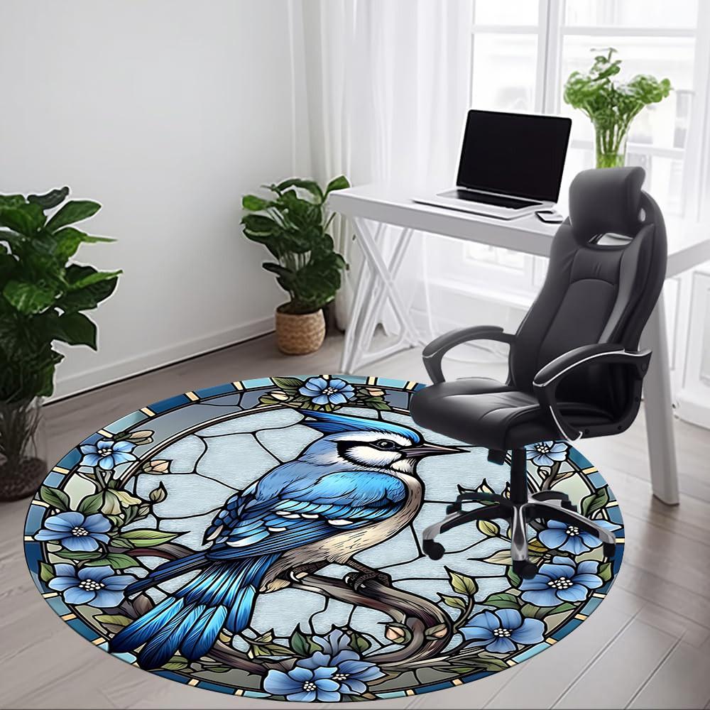 1pc Stained Glass Bird Office Round Area Rug, Under Office Chairs Bedroom Living Room Home Decor, Room Deco