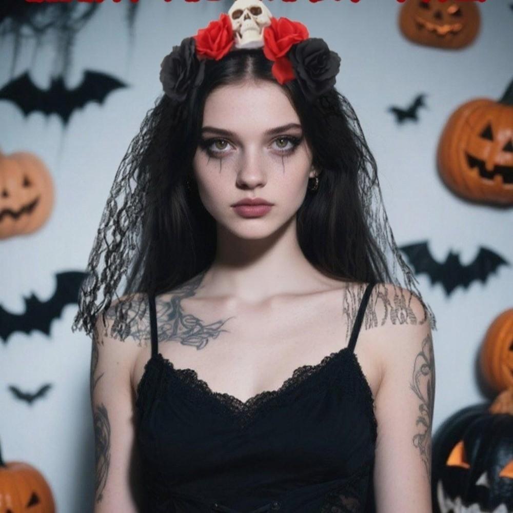 Готическая роза, череп, повязка для волос, черная, косплей, головной убор, Хэллоуин, ободок, костюм для маскарада