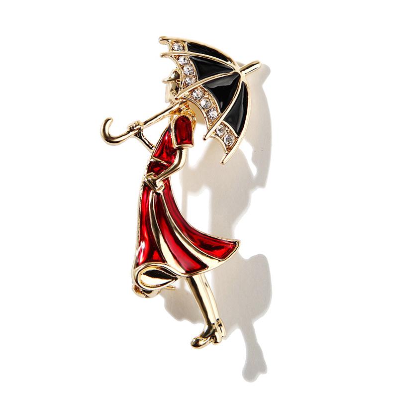 Акриловые ретро элегантные женские броши для женщин, дизайнер с зонтиком