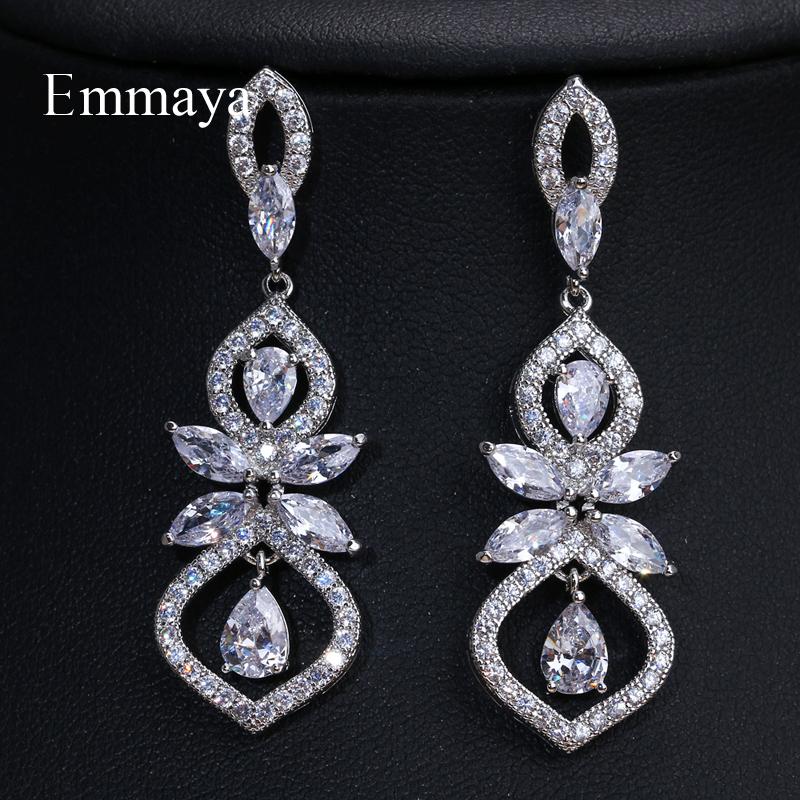EMMAYA Three Colors Gold Cubic Zirco Dangle Earrings For Women Popular Party Colorful Earrings Jewelry