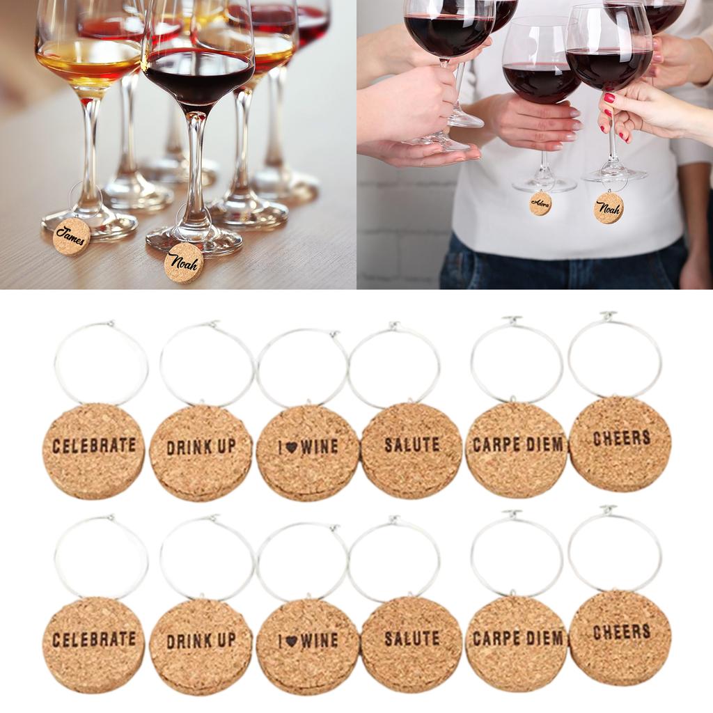 12 шт. пробки-подвески для винных бокалов с кольцами, винная тематика, маркеры для напитков, этикетки для домашних вечеринок, праздничных торжеств