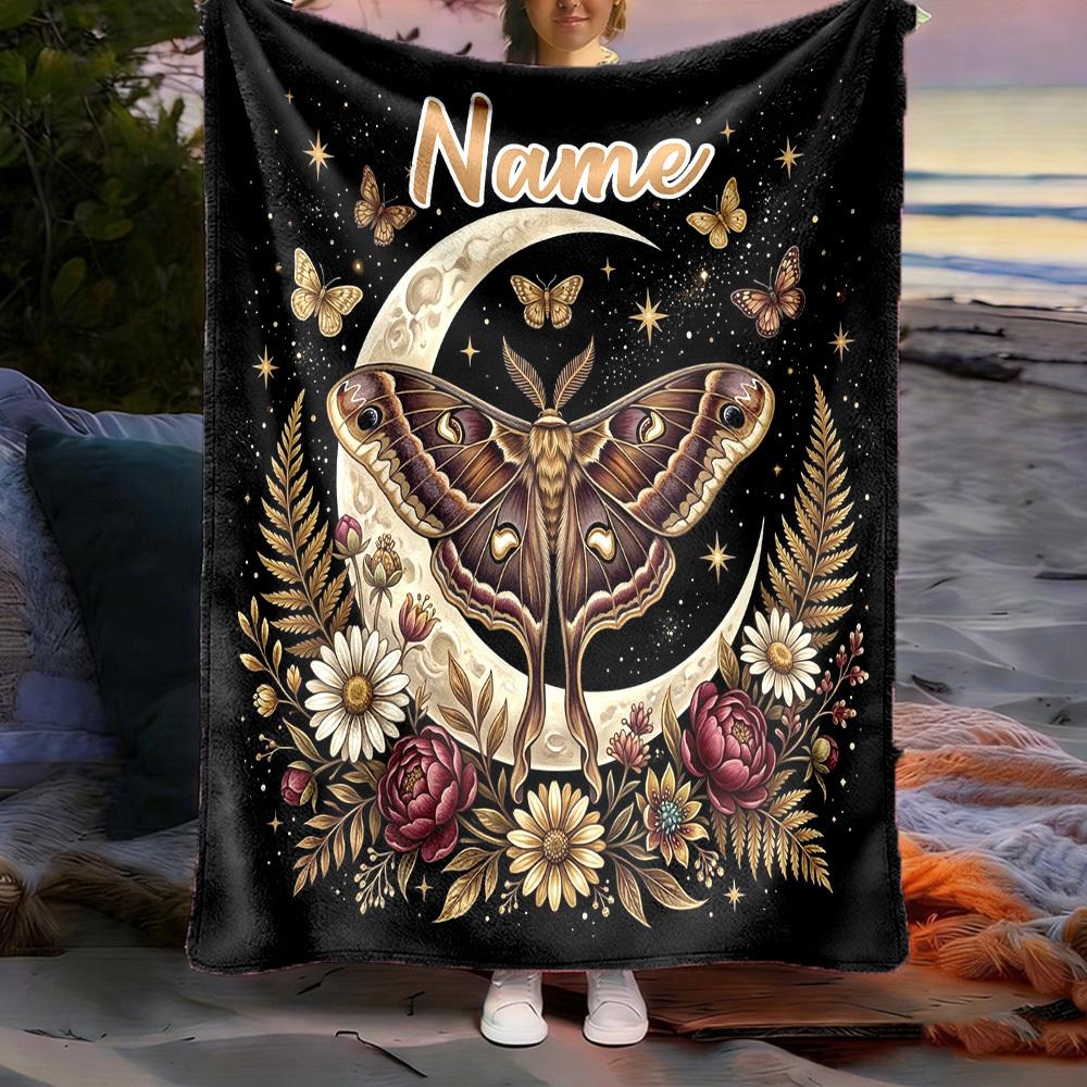 Butterfly Crescent Moon Customize Your Name Outdoor Blanket Comfortable Soft Lightweight Allseason Multipurpose Blanket For Travel Camping Picnics