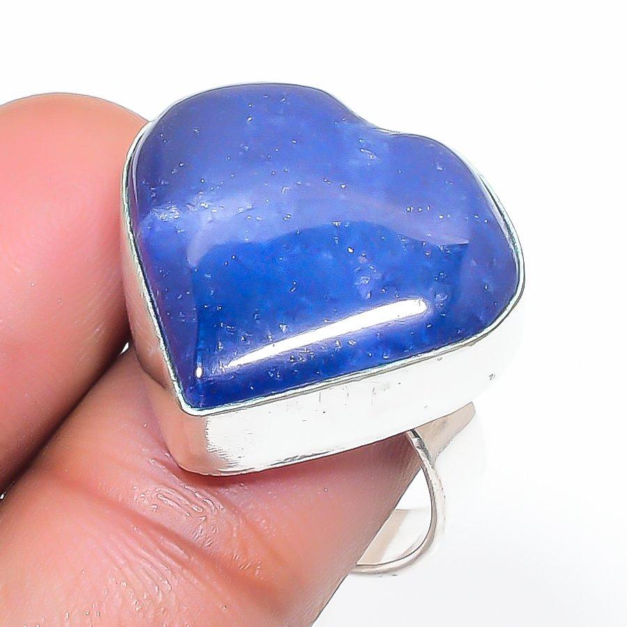 Сапфир(Смоделированный) Ювелирное кольцо из стерлингового серебра 925 пробы, размер 7,5